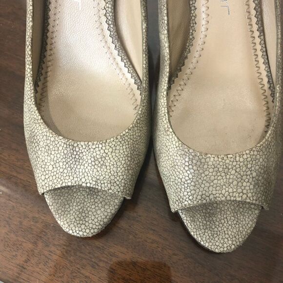 Jean-Michel Cazabat leather taupe open toe snake skin heels, size 38.5, US 8 - Picture 3 of 11